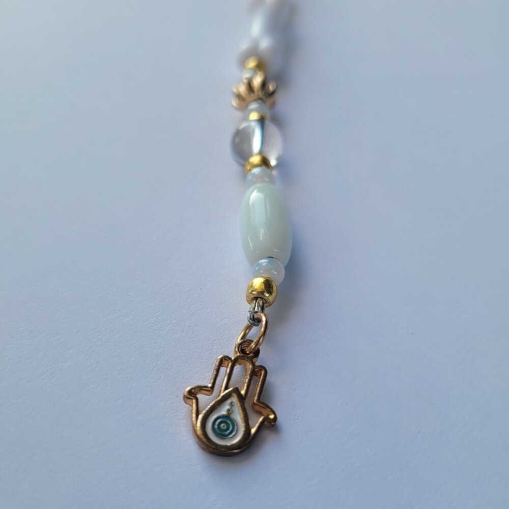White Evil Eye Bone Keychain - Handmade